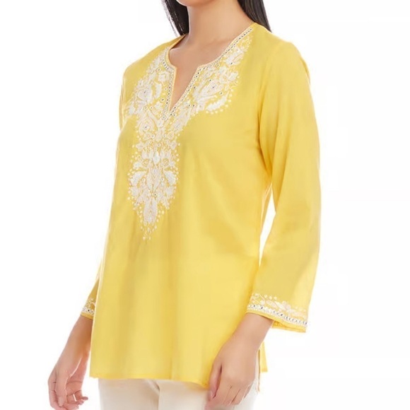 Karen Kane 💯 cotton voile tunic top. Embroidery.3/4 length sleeves. Size M. - Picture 3 of 5